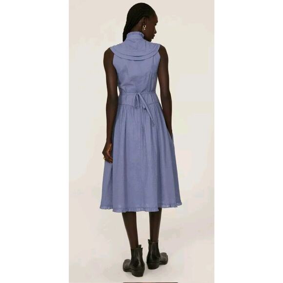 Pamela Love Midi Dress Small Cotton Blue Eyelet Embroidered Button Front - Picture 10 of 11